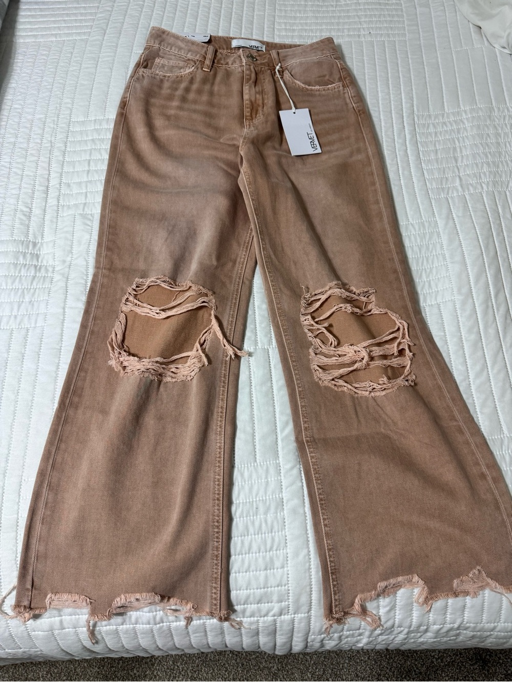 VERVET BY FLYING MONKEY Distressed Wide-Leg Jeans — Taupe Brown size 24 NWT